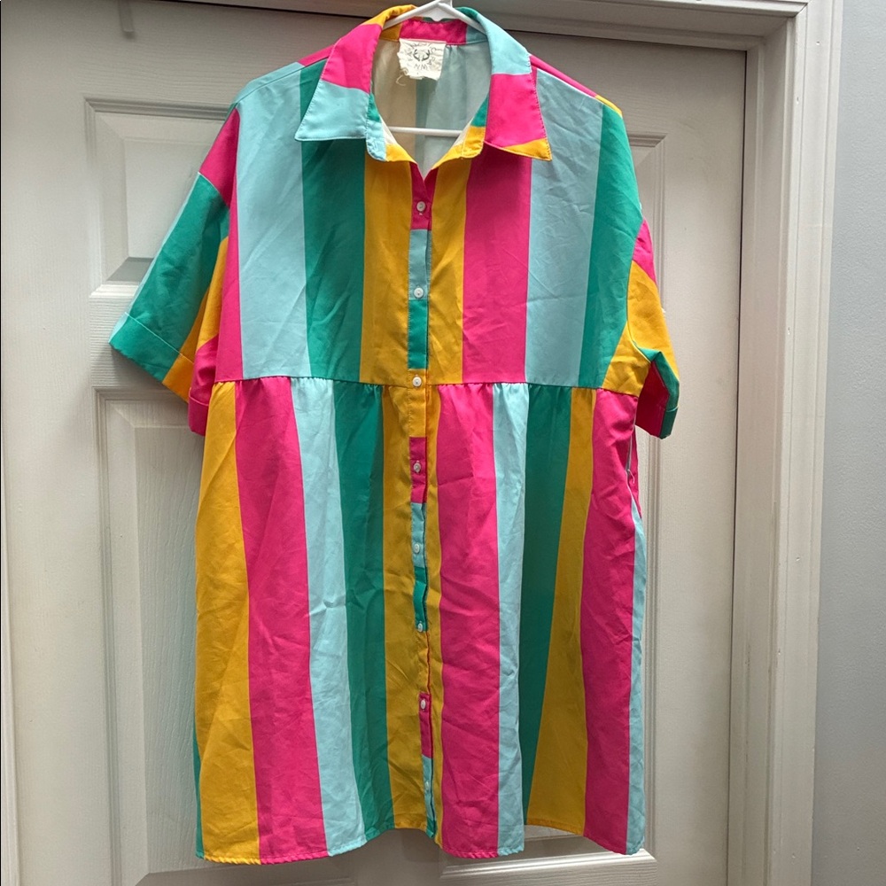 Fantastic Fawn Vibrant Striped Button Down Dress